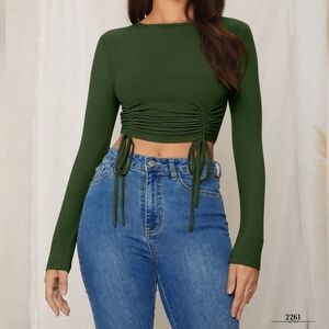 One Teaspoon Black Long Sleeve Ruched Top